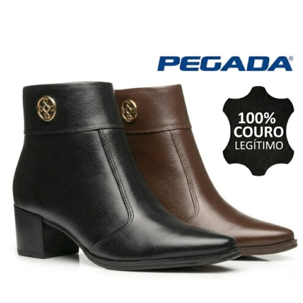 Bota Pegada Couro Feminina Confortável Peluciada Salto Bloco Casual Dia a Dia Inverno Lançamento