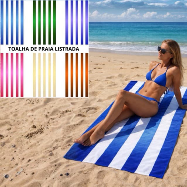 Toalha de Praia LISTRADA cor em degrade Estampada para Piscina  70x140cm Compacta Secagem Rápida e Alta Absorção