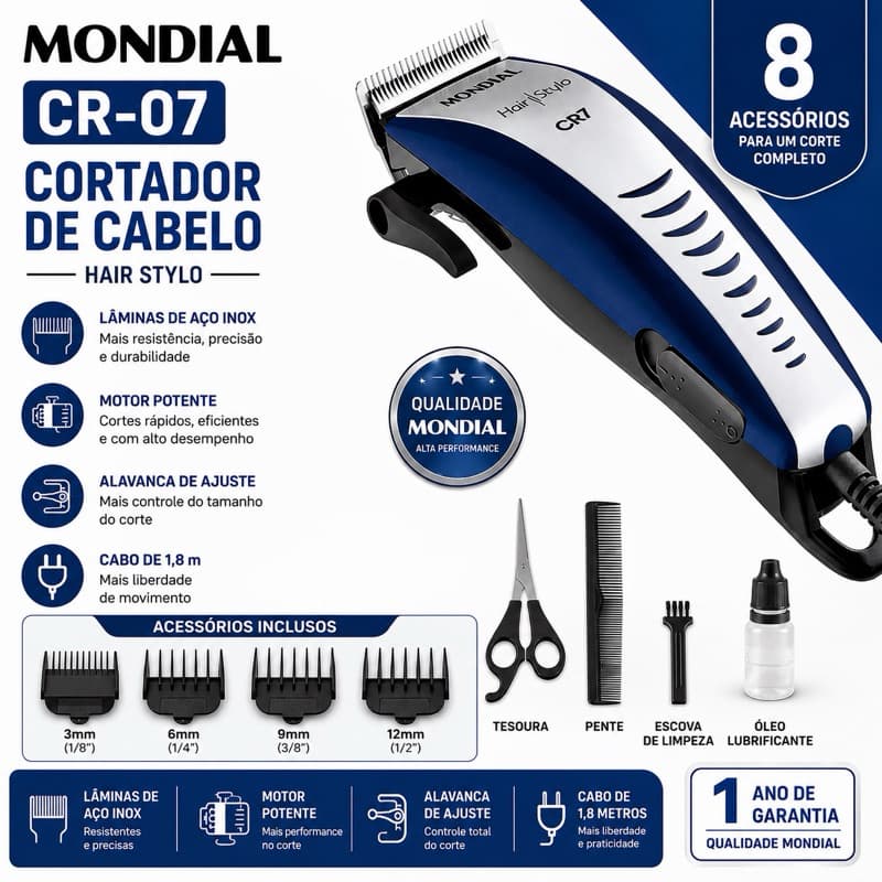 Máquina De Cortar Cabelos Hair Stylo Cr-07 Mondial 127v e 220v