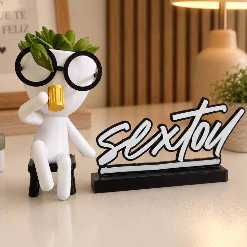 Vasinho Robert Decorativo com Óculos  Cachepot Moderno para Suculentas | Enfeite de Mesa Minimalista