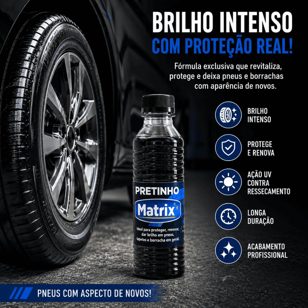 Pretinho Matrix Concentrado Limpa Pneu Automotivo Gel Brilho Intenso Profissional Longa Duração