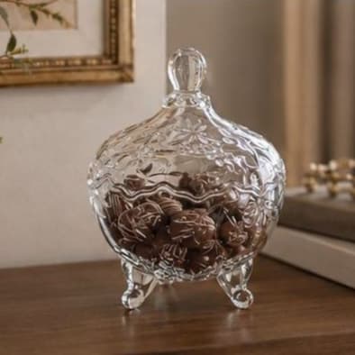 Bomboniere de Vidro com Tampa Baleiro Cristal com Pé Potiche Decorativo para Doces Guloseimas Biscoitos Centro de Mesa