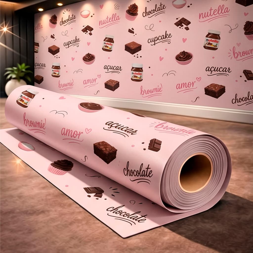 Papel de Parede Adesivo Para Doceria Doces Rosa Chocolate