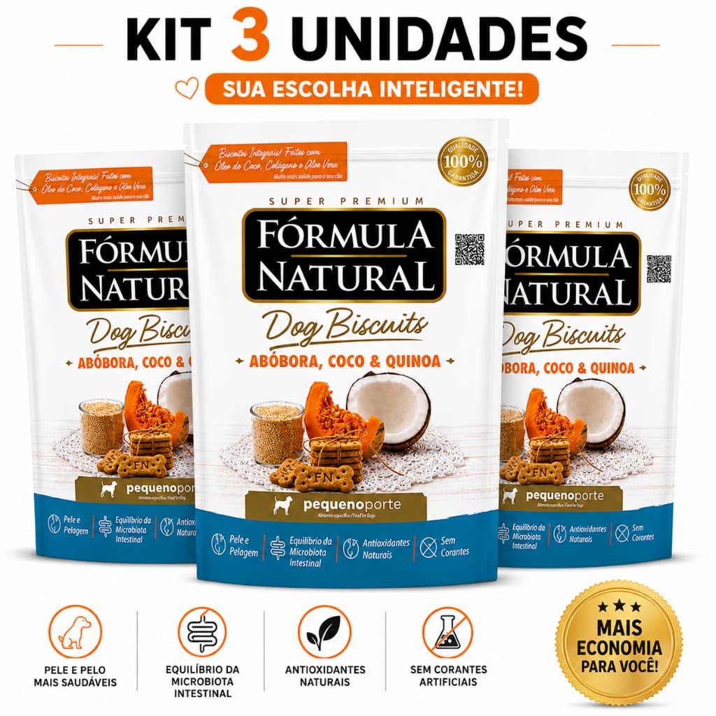 Kit 3 Fórmula Natural Dog Biscuits Abóbora,Coco e Quinoa RP 250g