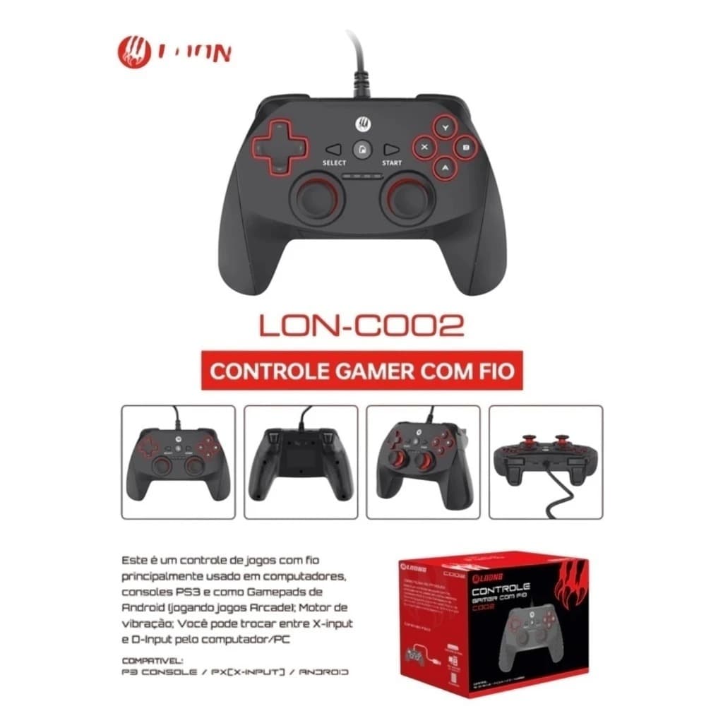 CONTROLE GAMER COM FIO PARA PS3, PC, ANDROID, TV, NINTENDO-SWITCH LOONG LON-C001A