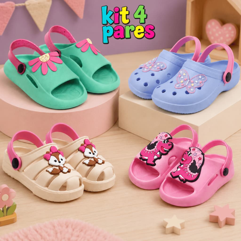 Kit 4 Pares Sandália Menina Infantil Leve e Confortável