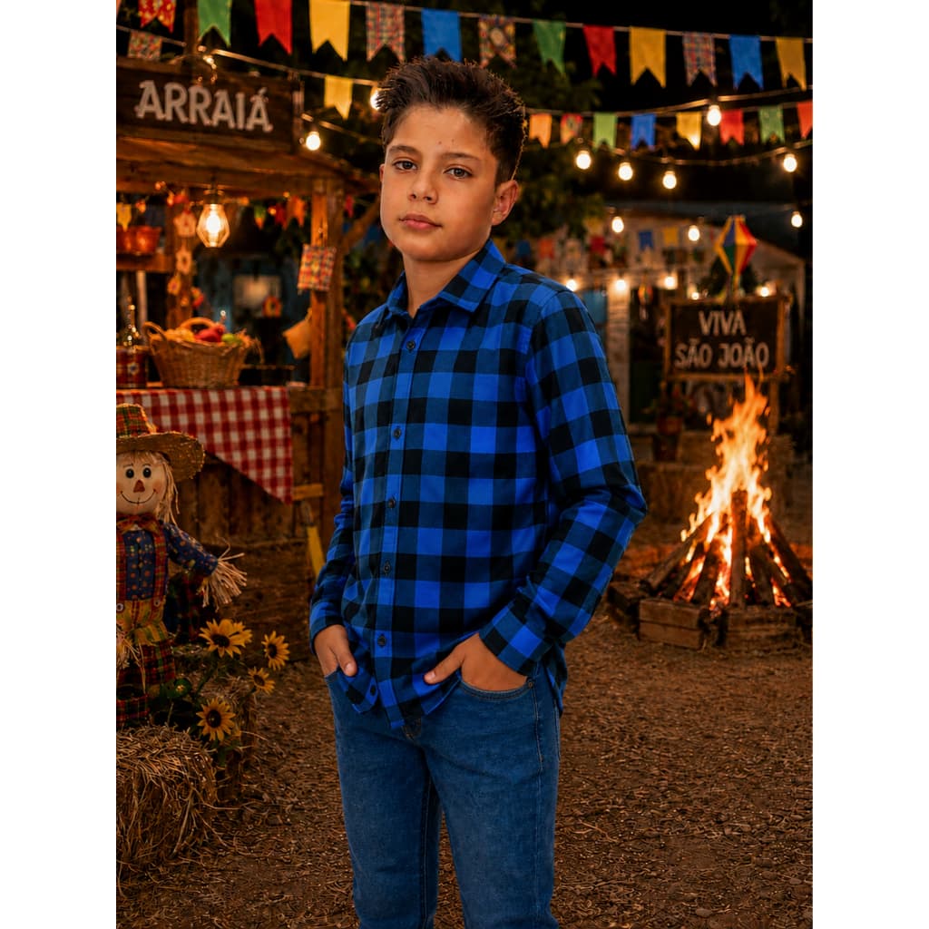 Camisa Xadrez Infantil Juvenil Manga Longa Flanelada Festa Junina Cowboy