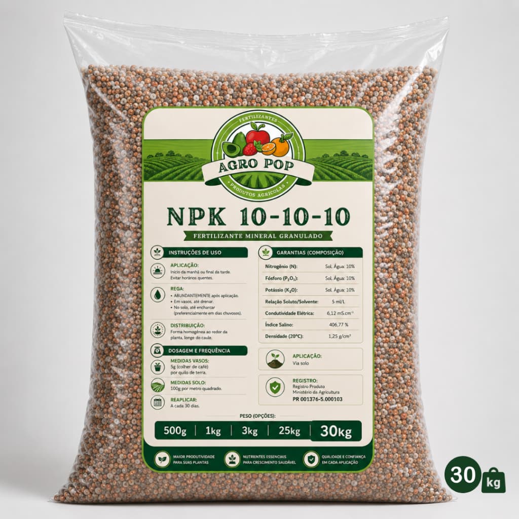 Sacaria 30k Npk 101010 Fertilizante para todos os tipos de plantas, adubo lavoura, horta, jardim