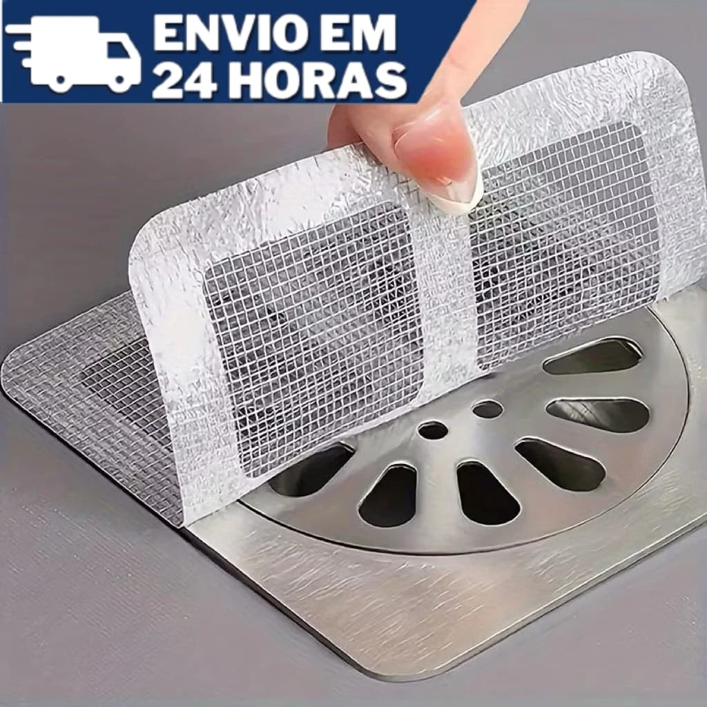 50 Protetor Filtro de Ralo Autoadesivo Proteção Contra Baratas Mosquitos e Cabelos na Tubulação