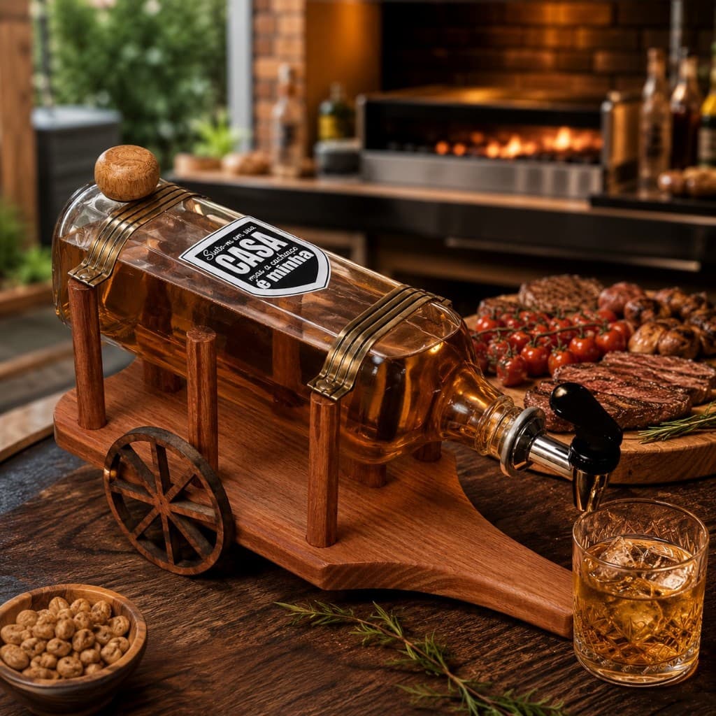 Dispenser De Cachaça Rústico Com Torneira Suporte Madeira Bar
