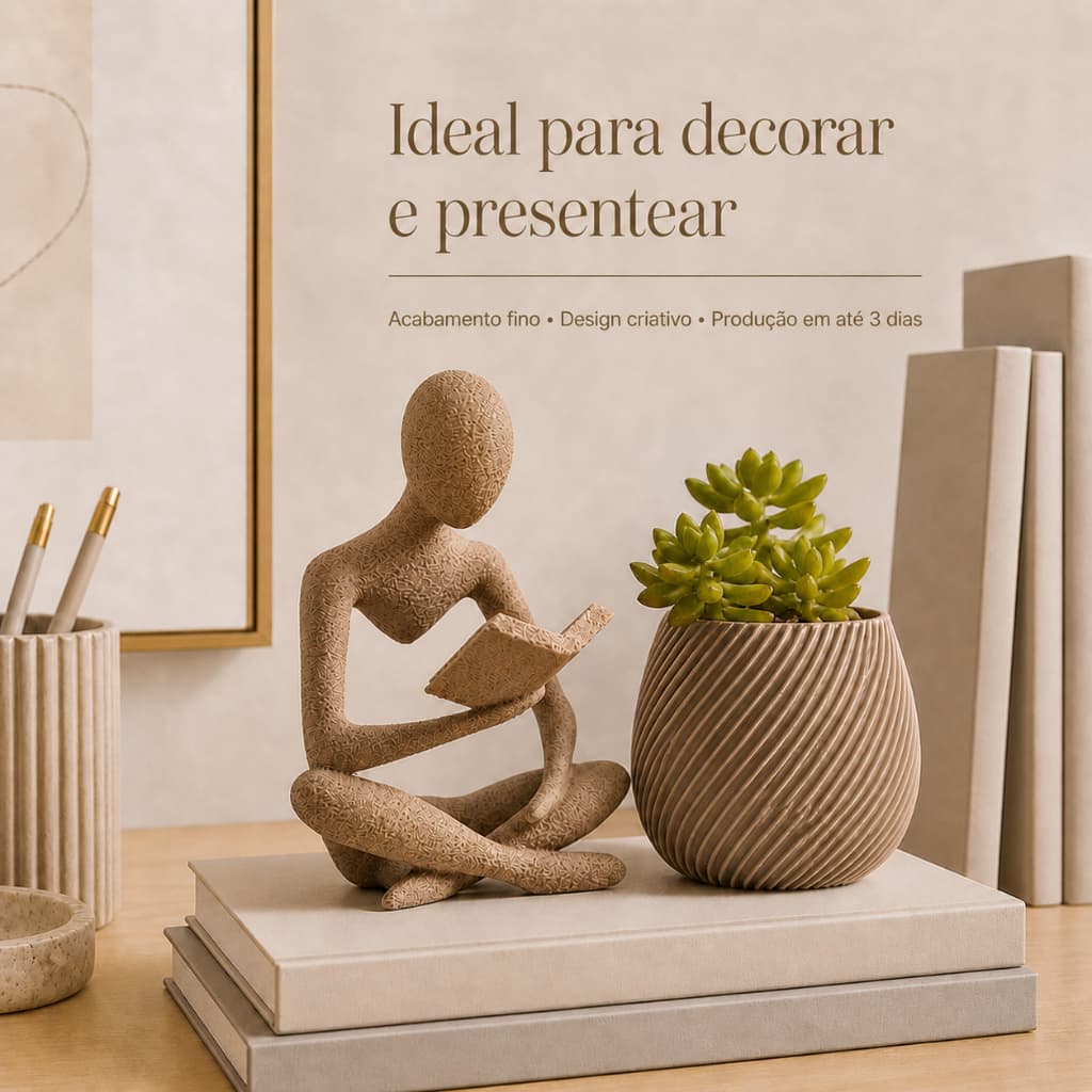 Estátua Leitor com Vaso para Planta Suculenta – Decoração Minimalista e Moderna