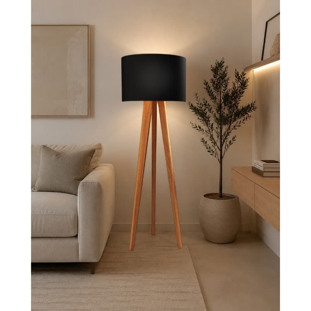 Abajur De Chão Tripé Madeira Luminária Sala Quarto Moderna