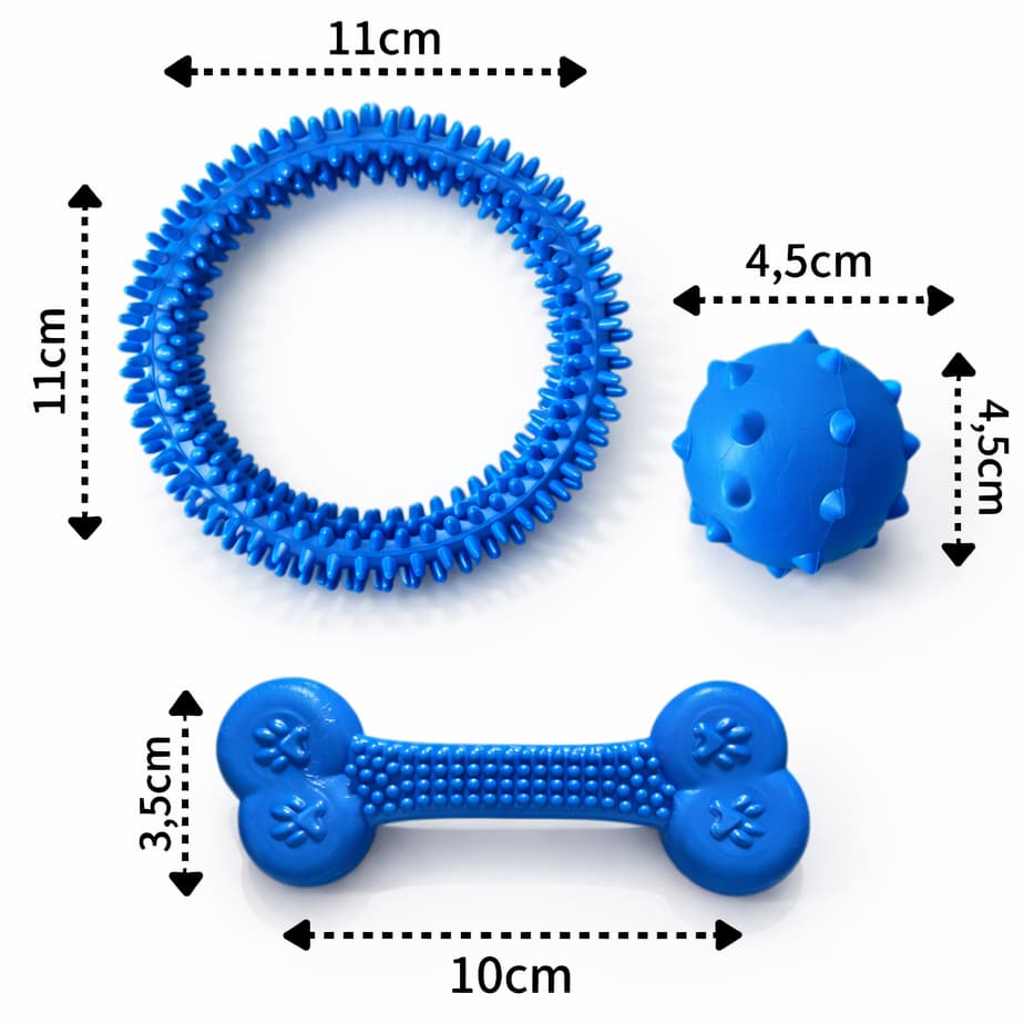 Kit 3 Brinquedos Mordedor Cachorro Borracha Osso Massageador Gengiva Filhote Raça Pequena Resistente