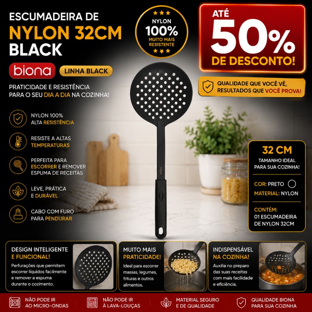 Escumadeira De Nylon 32Cm Black Biona