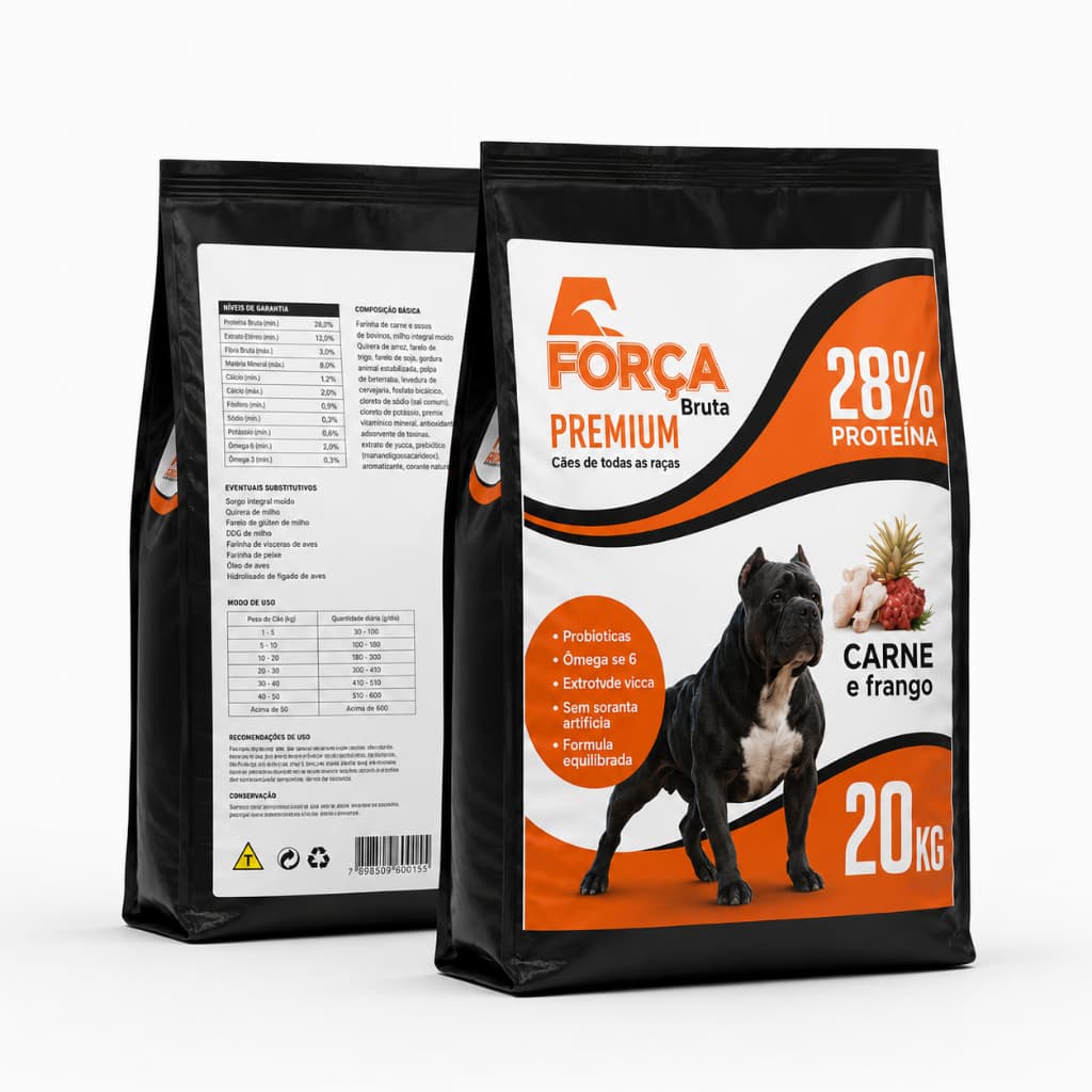 Ração Força Bruta Premium Power 20kg – 28% Proteína Carne & Frango  Ração Para Cães Filhotes e Adultos