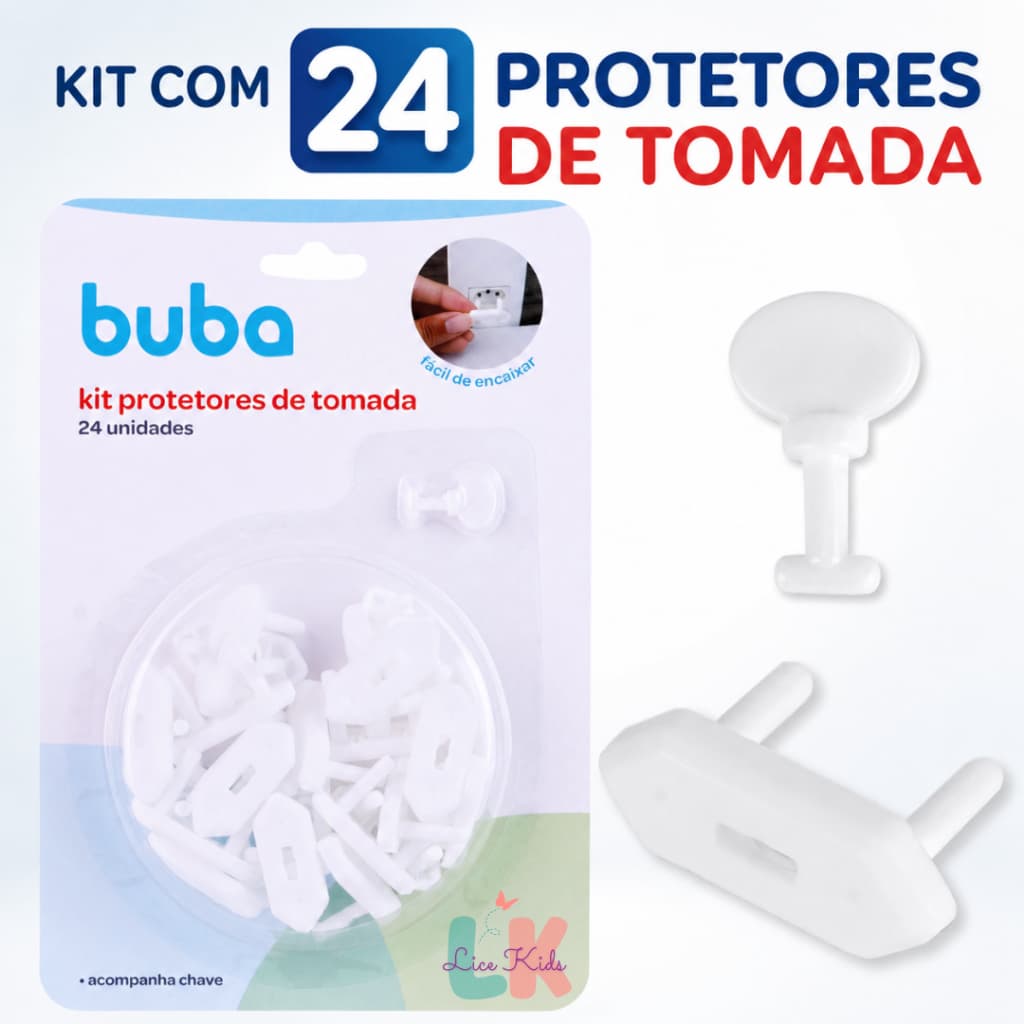 Protetor de Tomada Anti Choque Com Chave 24 Peças Segurança Infantil Buba