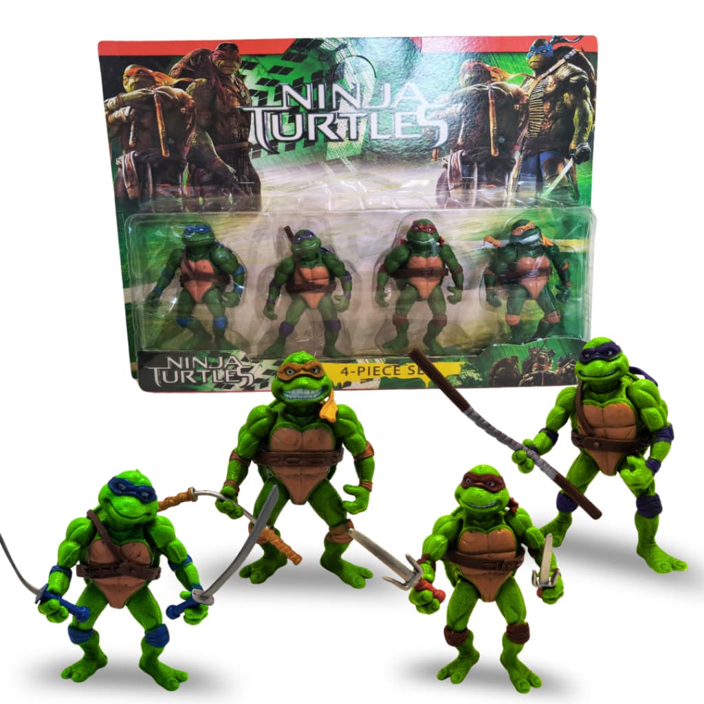 Tartarugas Ninjas De Brinquedo 12cm Articulados Com Acessórios Cartela kit C/4 Coleção