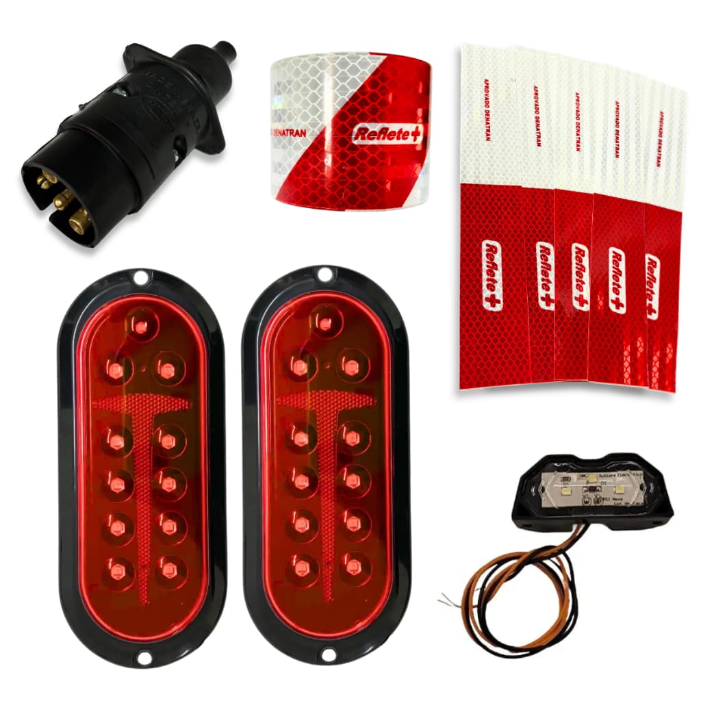 Kit Iluminação LED Completo Para Carretinha Reboque Conector 7 Pinos Com Faixas Refletivas