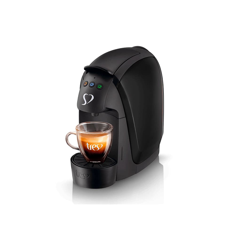 Cafeteira Elétrica TRES Luna Preta 127V Máquina de Café Expresso Multibebidas Compacta Cápsulas TRES 3 Corações