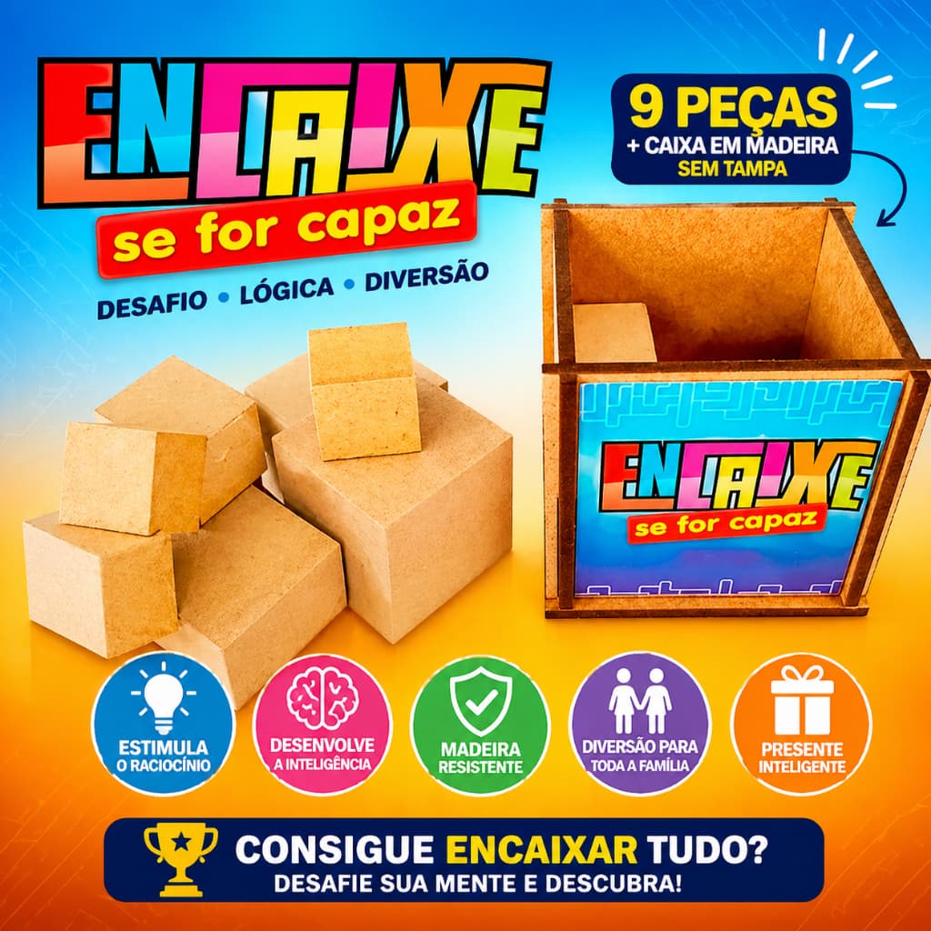 Desafio Encaixe Se For Capaz Madeira Jogo Lógico Raciocínio Pedagógico Brinquedo