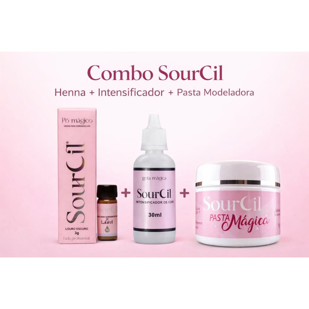 Kit Sourcil Henna Intensificador Pasta Magica Modeladora Preto Castanho Escuro Medio Claro Louro