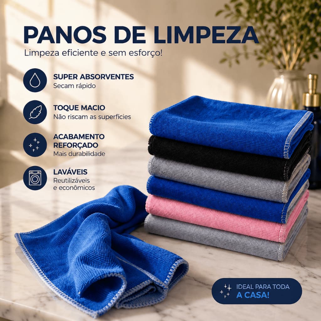 Pano de Limpeza em Algodão Super Absorvente Multiuso Reutilizável Macio