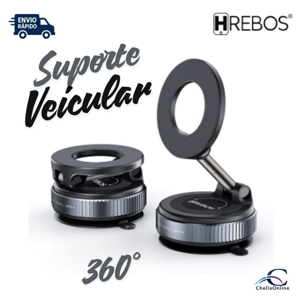 Suporte Veicular Celular Hrebos SU-266 SteelHold Magnético Premium Fixação Segura