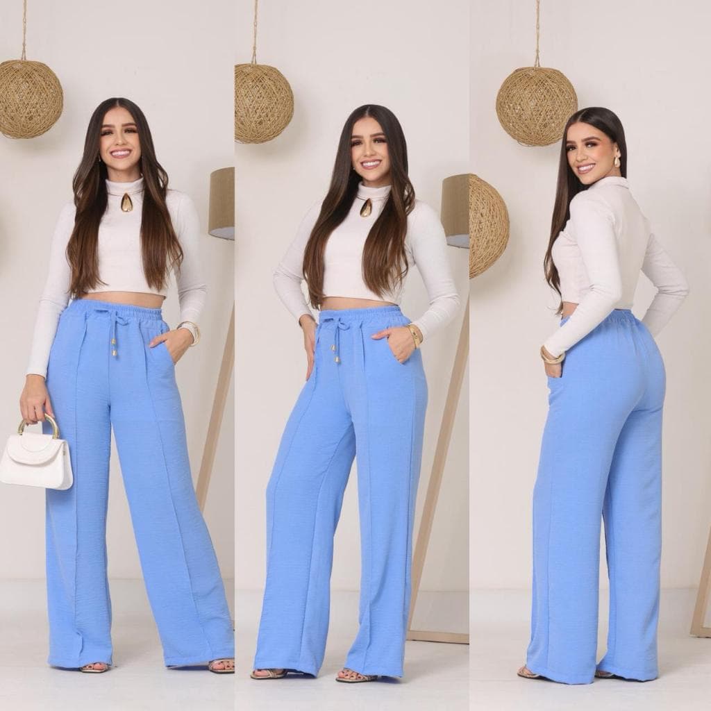 Calça Pantalona femenina Tecido Duna Cintura Alta Elastex, Bolso Funcional, Con Forro Interno Moda Alta Tendencia