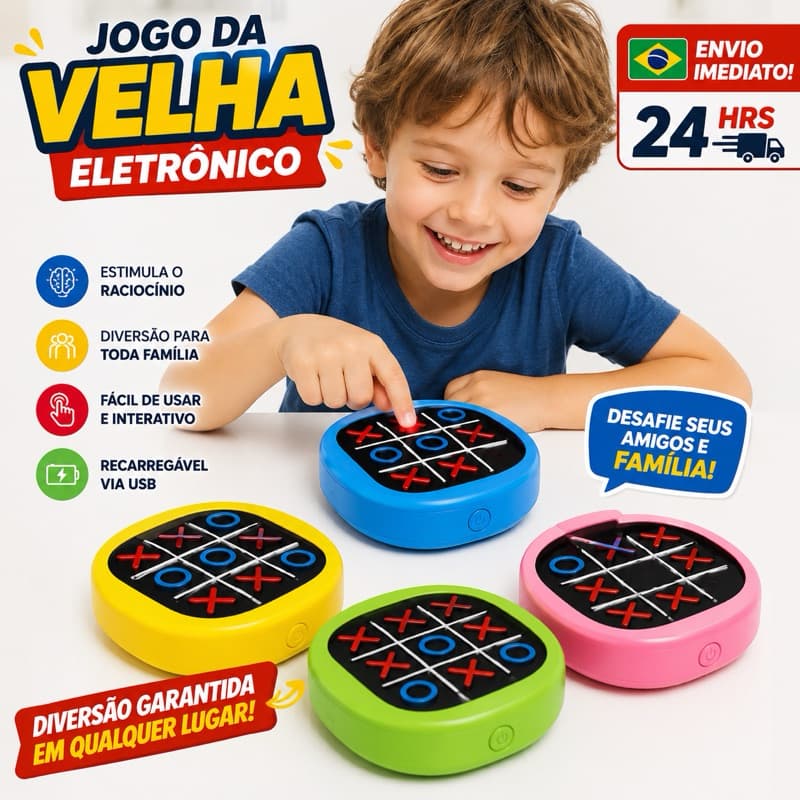 Brinquedo Interativo Tic Tac Toe Game – Jogo da Velha Digital + Memória + Raciocínio Lógico