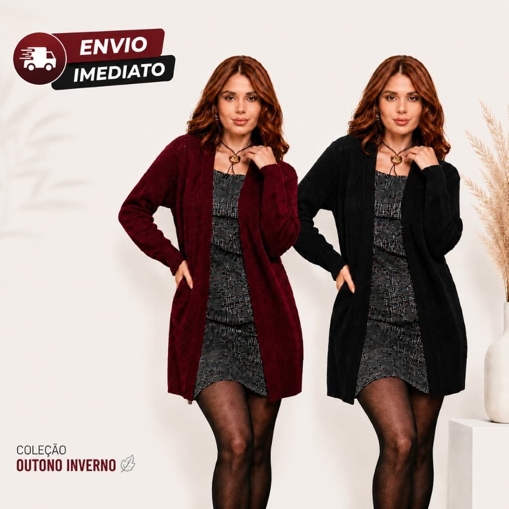 Casaco De Frio Cardigan Feminino Tricô Kimono Blusa Frio Inverno Elegante Moda Feminina