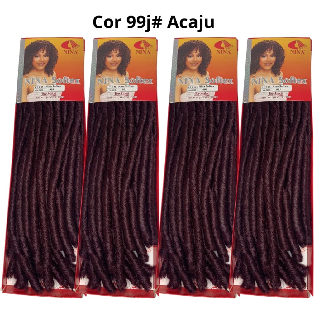 Cabelo Cacheado Nina Softex Com 4 Pacotes De Crochet Braid (Cor 99J Marsala)
