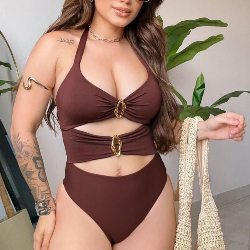 Biquíni Maiô Praia Argola Hot Pants Cintura Alta Decotado Aberto
