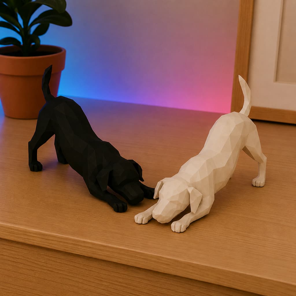 Dois Cachorros Decorativos Minimalistas Escultura Moderna Preto e Branco para Sala e Escritório
