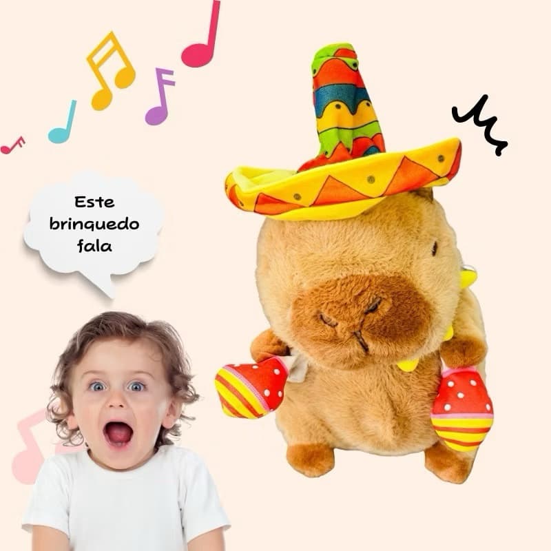 Capivara de Pelúcia Interativa Dança Fala e Repete Voz Musical Divertida Infantil