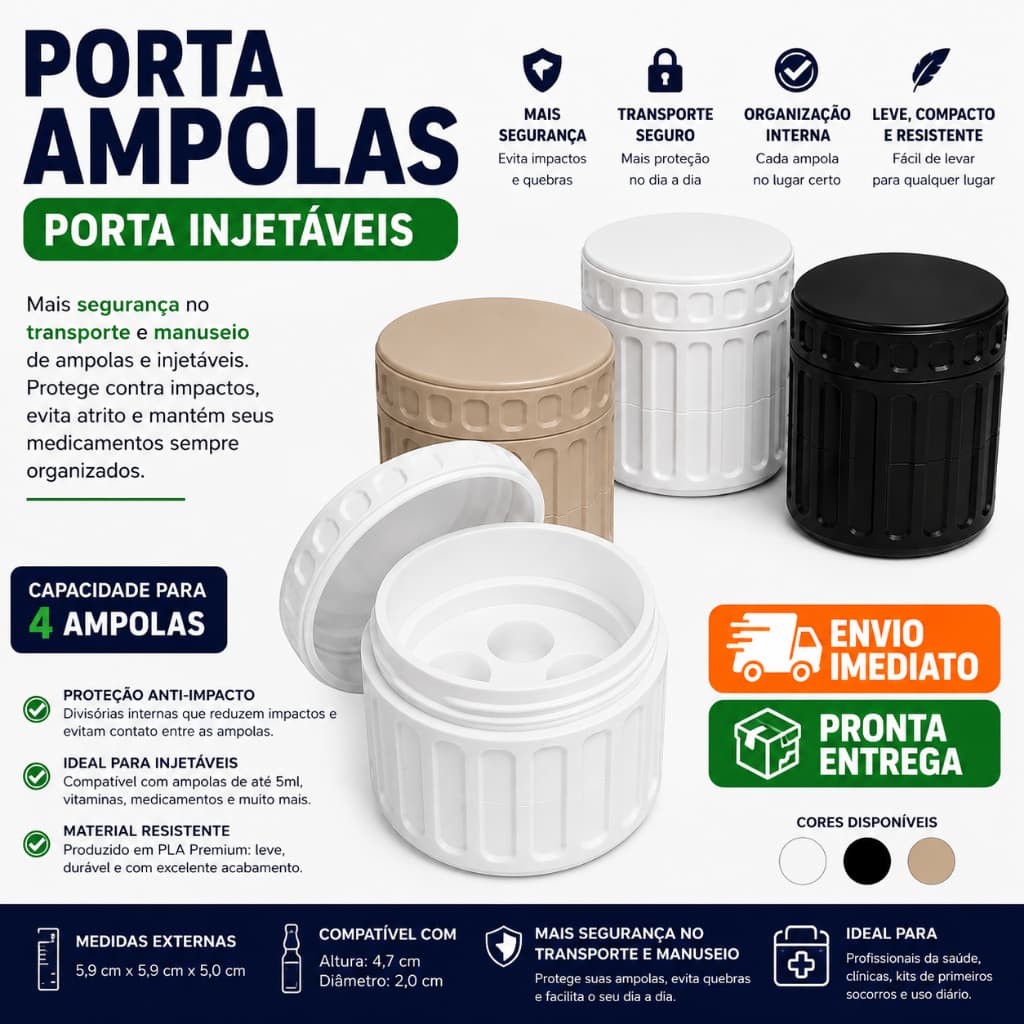Porta Injetaveis 3ml 4 Unidades Estojo Organizador Rigido Viagem Resistente Enfermagem