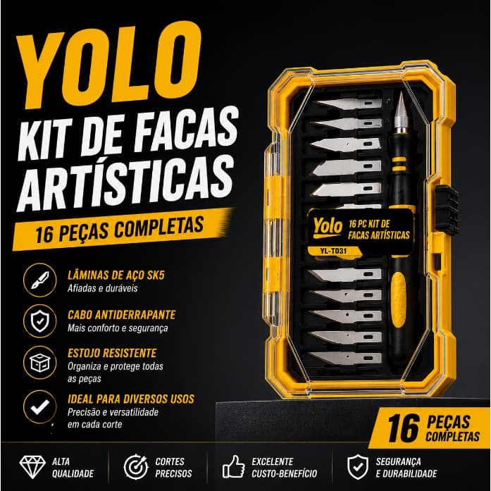 Kit Estilete de Precisão 16 Peças com Lâminas SK5 para Artesanato Escultura Modelismo DIY