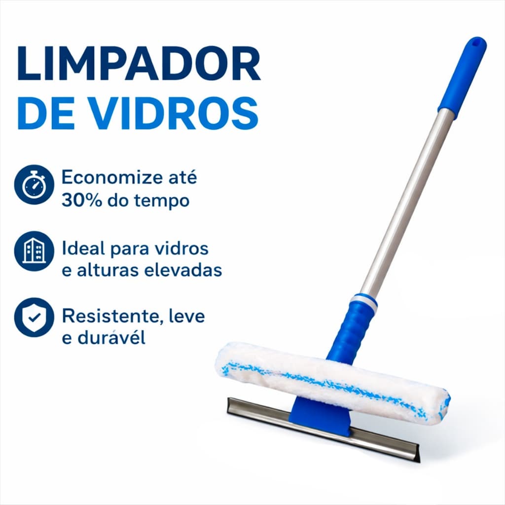 Rodo Limpa e Seca Vidros Rodo Profissional 2 em 1 Rodo Com Cabo Aluminio de 60cm Rodo Bralimpia
