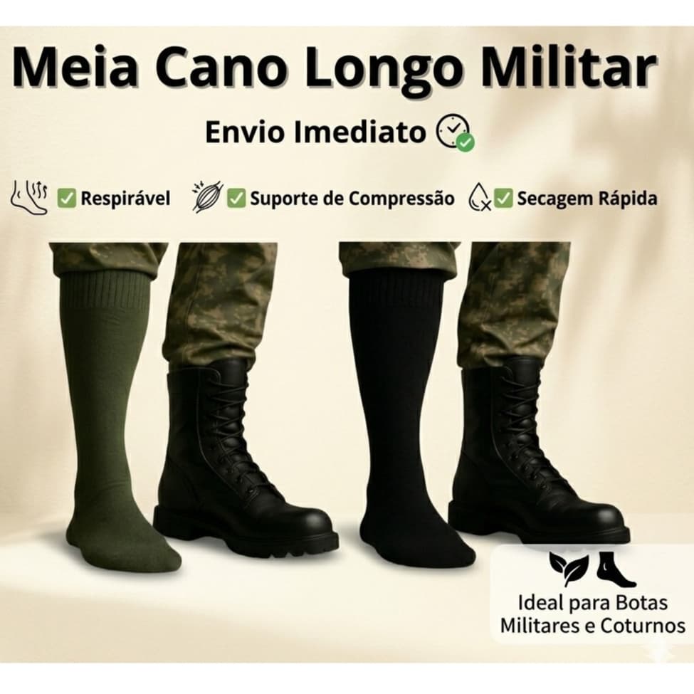 Kit Meias Táticas Cano Longo 40cm Militar Reforçada - Ideal para Coturno e Esportes - Algodão Respirável