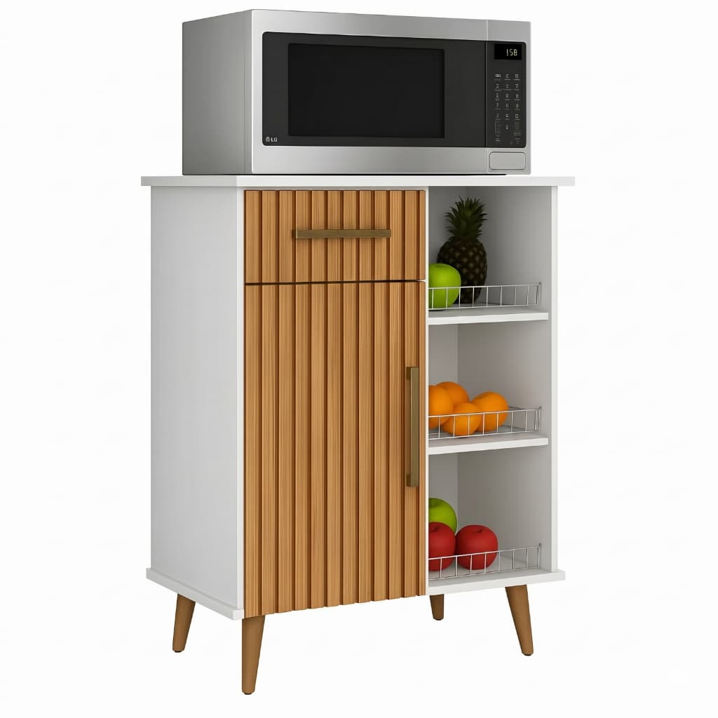 Fruteira Balcão Armário C/ Suporte P/ Microondas Portas + Gavetas Cor Branco Ripado