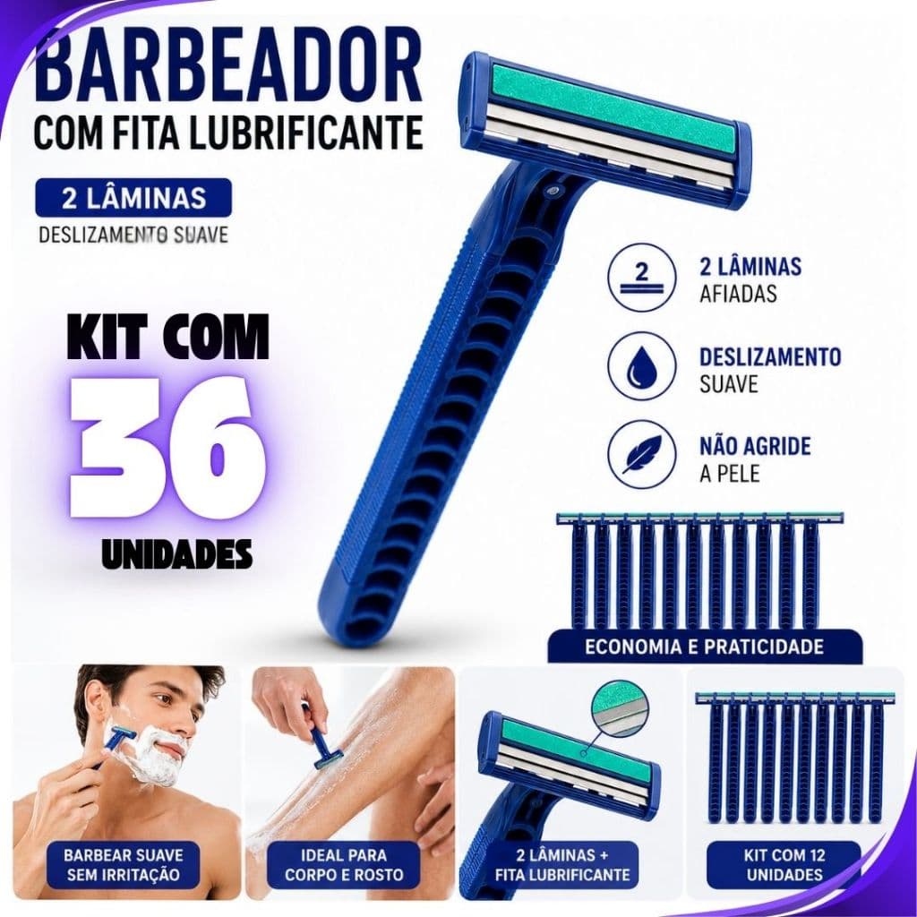 KIT 36 OU 12 UN Prestobarba Aparelho de Barbear 2 Lâminas Co Fita Lubrificante Descartável Barbeador