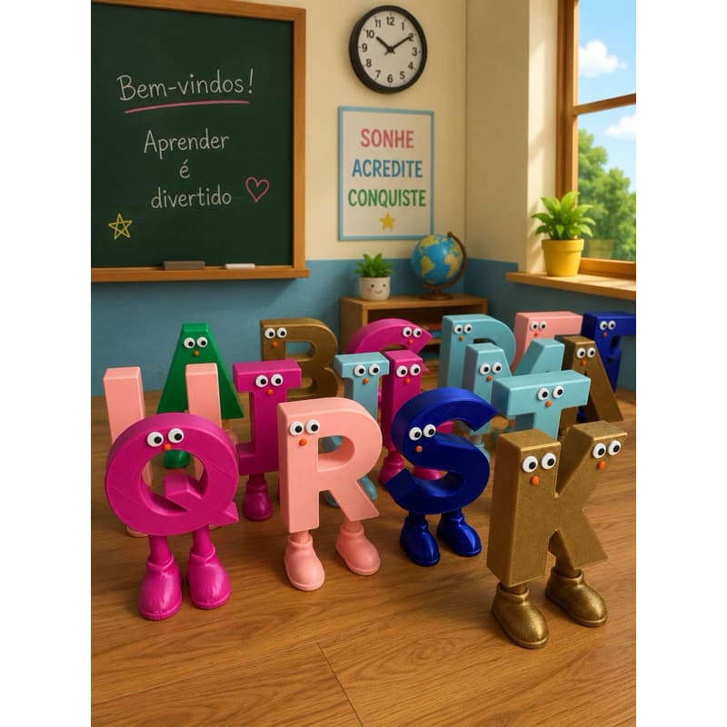 Alfabeto colorido Infantil Decorativo 3D Personalizado | Letras Educativas Coloridas para Quarto Infantil / Escola