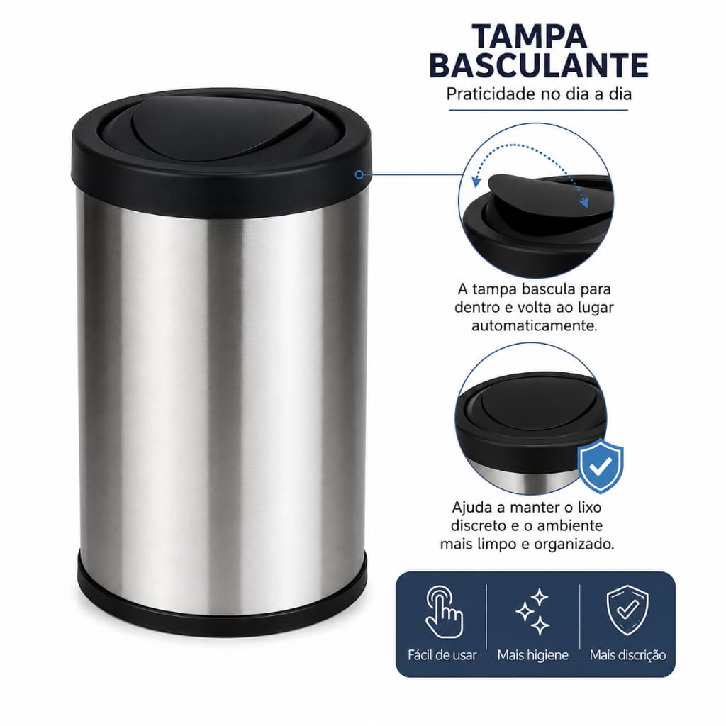 Lixeira Inox 5 Litros Banheiro Cozinha Tampa Basculante