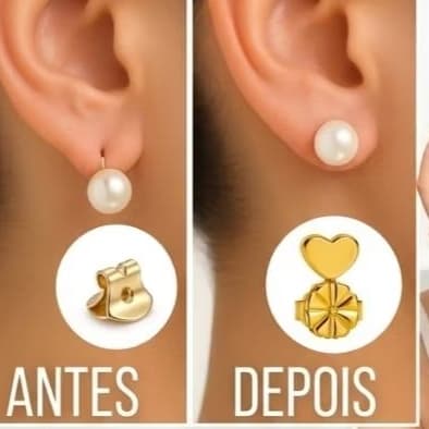Tarraxa Levanta Brinco P/ Orelha Rasgada Antialérgica Luxo ouro 18K e prata