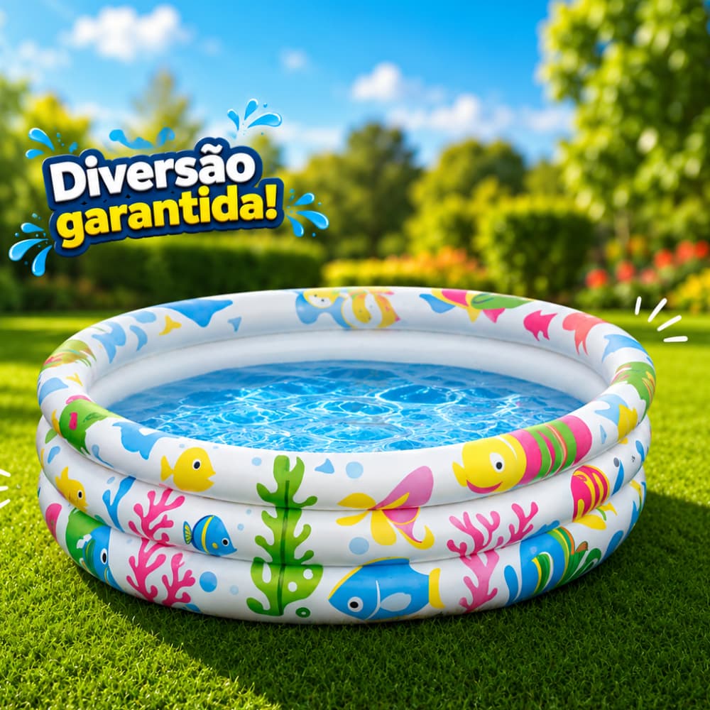 Piscina Infantil Redonda 180L 3 Anéis Inflável para Bolinhas e Água