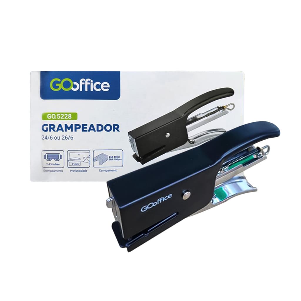 Grampeador Tipo Alicate 25 Folhas Preto Go Office GO5228 Resistente Ergonômico Escritório
