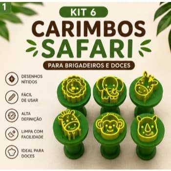 [RÁPIDO ENVIO] KIT SAFARI COM 6 CARIMBOS PARA DOCES | CARIMBO 3D PARA BRIGADEIRO | FESTA INFANTIL