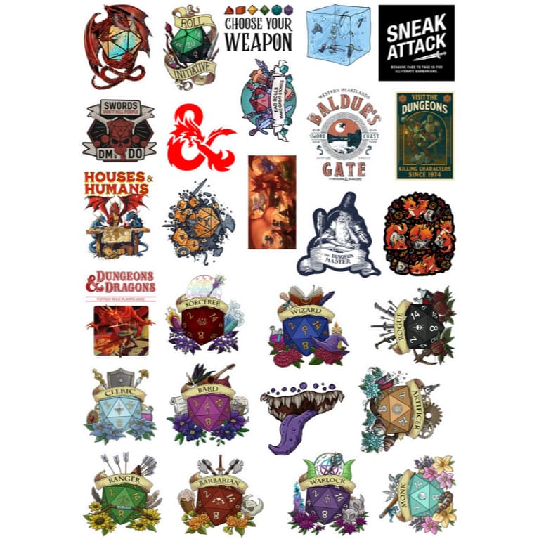 Adesivos Stickers Dungeons and Dragons Dados e Dragões RPG