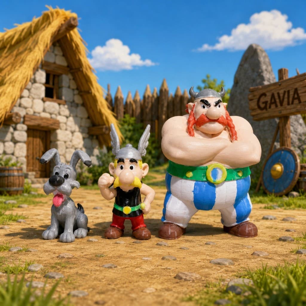 Kit Asterix, Obelix e Ideafix – Bonecos Artesanais Pintados à Mão