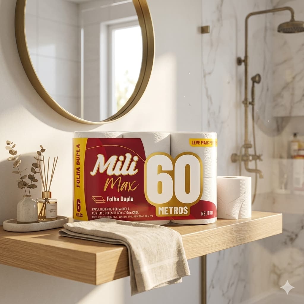 Papel Higiênico Mili Max Folhas Duplas 6 Rolos 60 metros