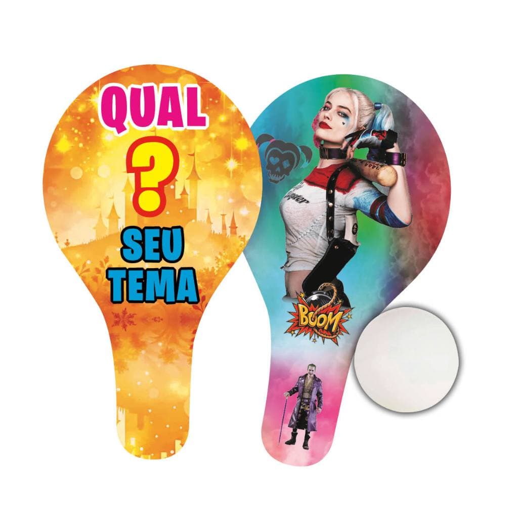 Raquetes Personalizadas Temáticas A com Bolinha, Saquinho e Etiquetas - Lembrancinha, Festa, Brinquedo, Jogos